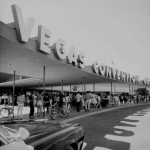 Crowds line up outside the Las Vegas Convention Center for The Beatles’ 1964 concert.