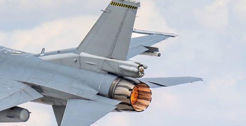 The exhaust of the fighter jet. Jet plane nozzle